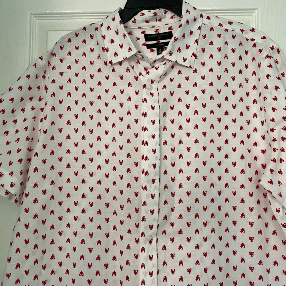 Banana Republic Factory Lobster Short‎ Sleeve Button Down Slim Fit Size XL